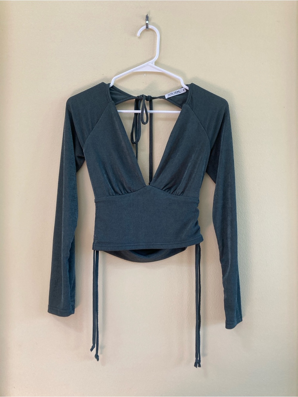 12th Tribe Grey Deep V Tie-Back Long Sleeve Top